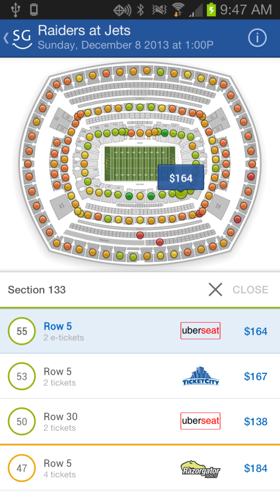 SeatGeek Android event view screenshot