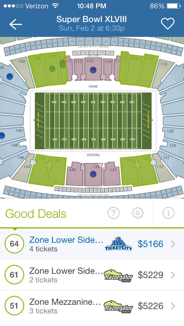 SeatGeek for iOS Zones